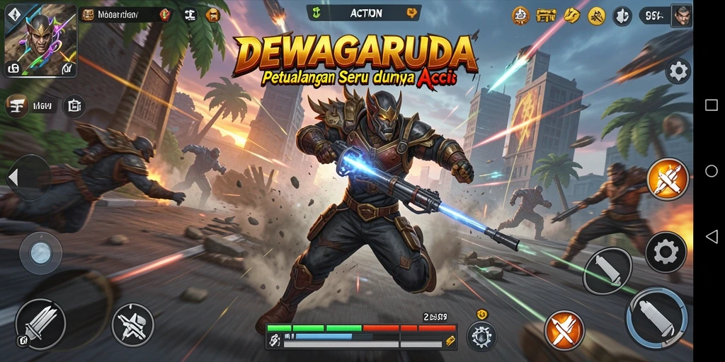 Tampilan antarmuka menarik dari DEWAGARUDA yang penuh aksi.