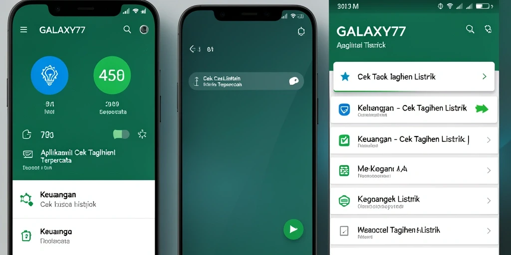 Antarmuka GALAXY77 yang menampilkan fungsi Cek Tagihan Listrik.