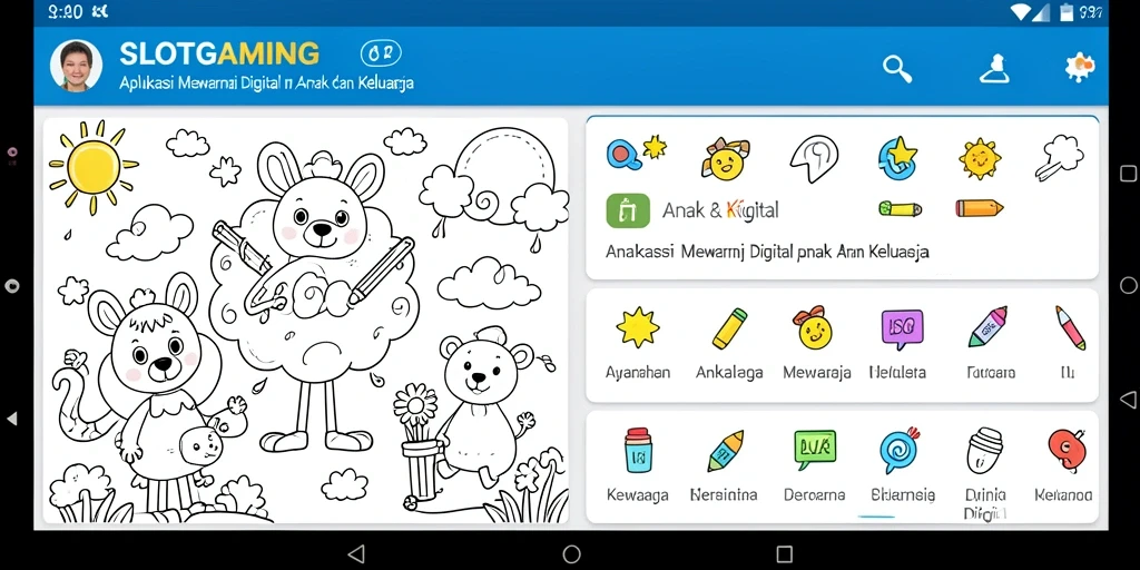 Antarmuka SLOTGAMING dengan berbagai pilihan gambar untuk diwarnai.